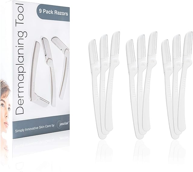 Dermaplaning Tool (9 Count)  Easy to Use Dermaplane Razor For Face  Practical Hair Remover Blade for Eyebrows and Peach Fuzz  Facial Shaver for Women That Helps Exfoliate and Smooth the Skin