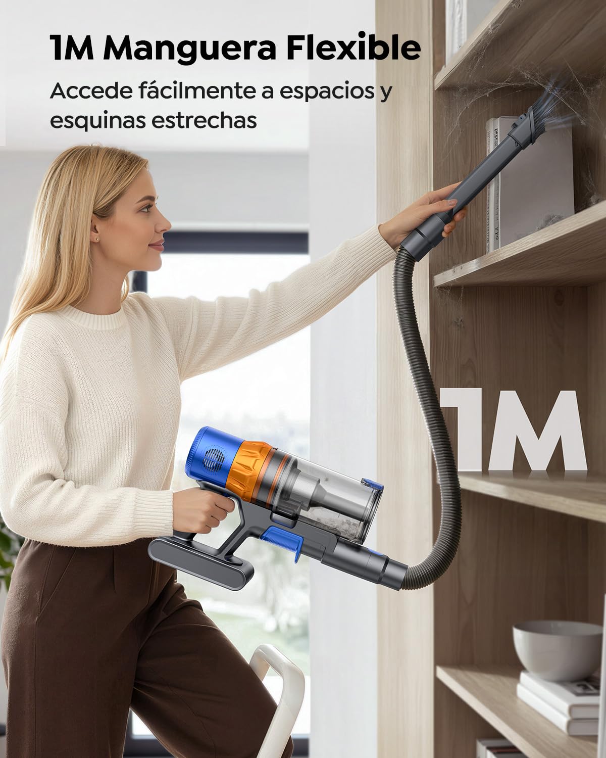 Aspiradora sin Cable 600W/50KPA/65Min(ECO), Escoba Aspiradora sin Cable Vertical X13 con Adaptador curvo de 90°, AUTO Modo, Carga de Pared, Aromaterapia, Manguera de 1M, para Cabello/Alfombras/Pisos