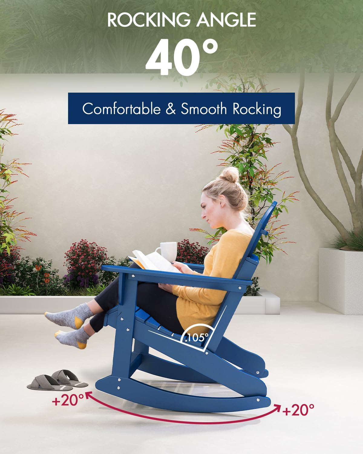 BRIOPAWS Adirondack-Outdoor-Rocking Chairs | Set of 2 | HDPE | Blue | Porch Rockers | All Weather | Patio Rocker Chair | Oversized | Fan Back | Strong Rocking Legs| for Deck Balcony Poolside