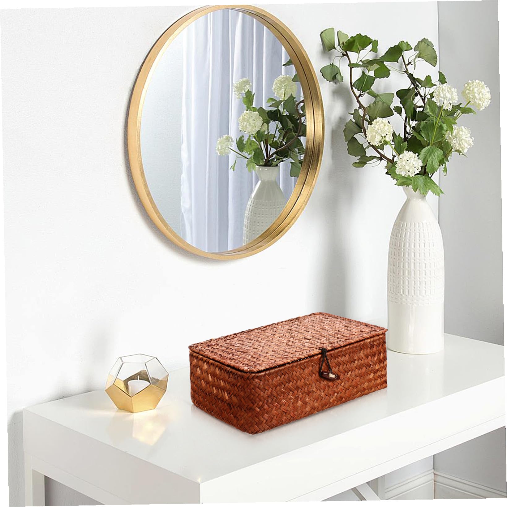 PACKOVE Cestas Tejidas de Algas Marinas con Tapa, Set de 3 Piezas Grande, Mediano y Pequeño, Caja Organizadora Multifuncional para Almacenamiento en Salón y Oficina, Caja Decorativa