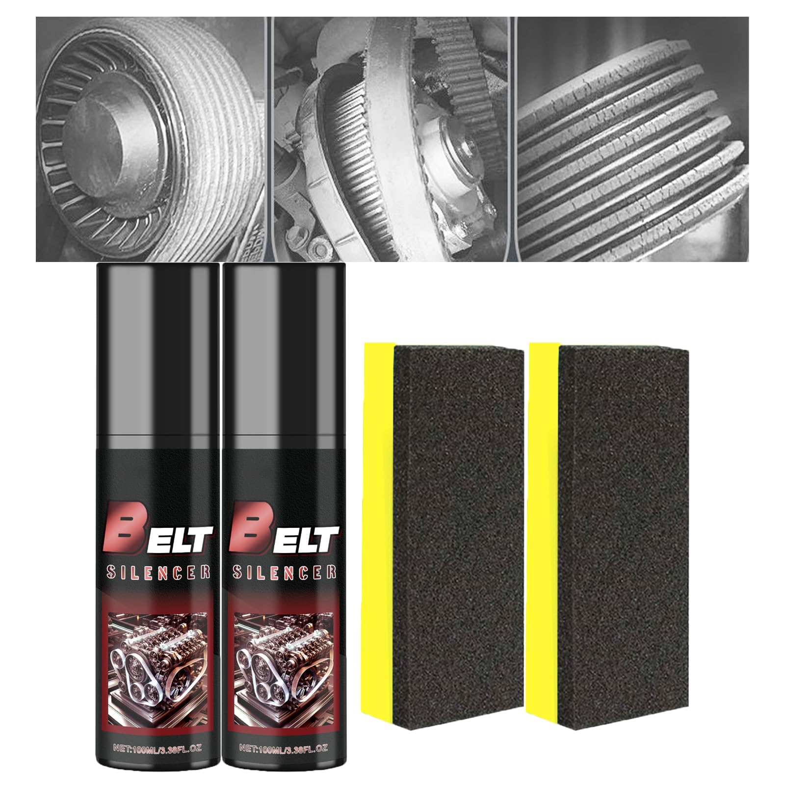 XIRUJNFD 3.38fl.oz (100ml) Belt Dressing Spray Automotive, Long-Lasting Anti-Slip Timing &amp; Drive Belts, Restores Grip &amp; Extends Belt Life, Quick-Dry Belt Dressing Noise Lubrication (2 Set)