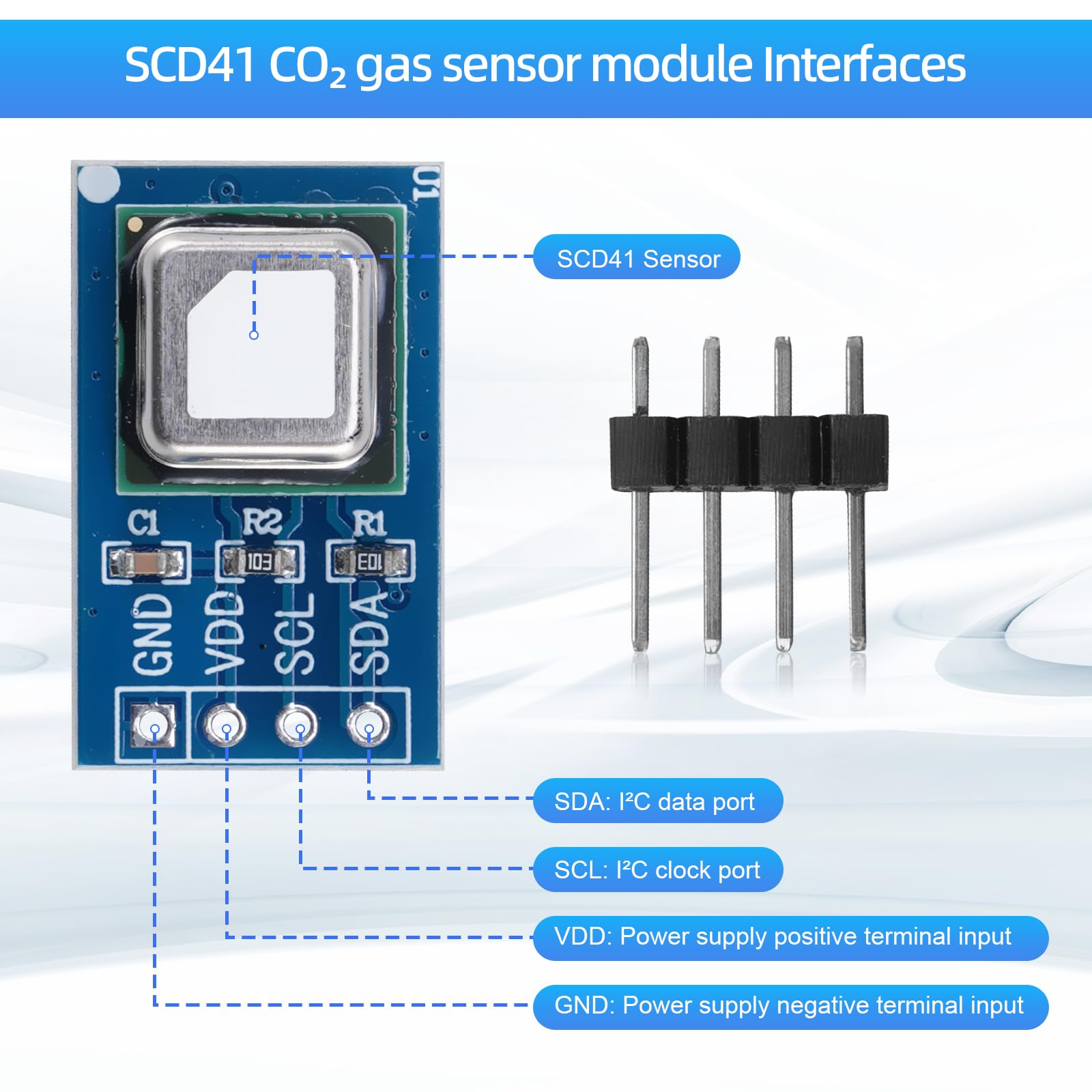 3 módulos de sensor de gas SCD41 CO2, módulo de sensor de gas, detecta CO2, sensor de temperatura y humedad 2 en 1, sensor de control de calidad del aire I2C, comunicación 2,4-5,5 V