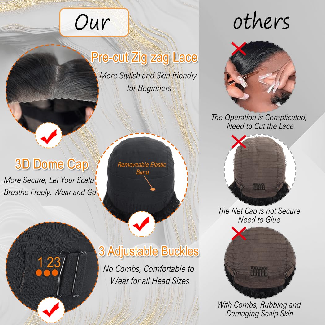 LANQIHAIR Wear and Go Glueless Bob Wigs Human Hair Pre Plucked Pre Cut With Elastic Band 14inch Deep Wave Curly 4x4 Closure Wig Water Wave Wigs Human Hair 14inch