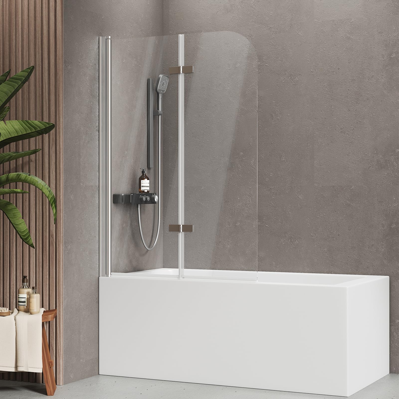 EMKE Mampara de ducha plegable para bañera, 100 x 140 cm, 2 piezas, cristal