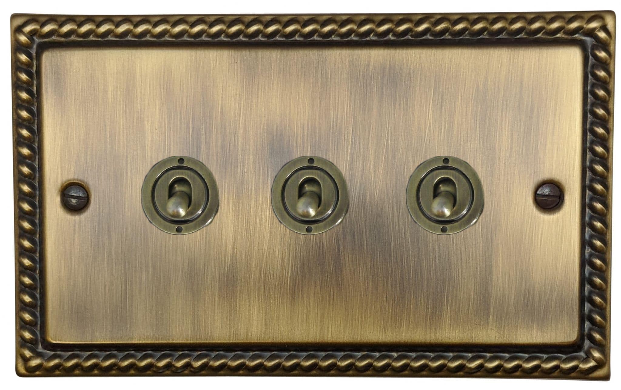 G&H Brassware Bronze/Light G&H Mab283 Monarch Roped Antique 3 Gang 1 Or 2 Way Toggle Switch