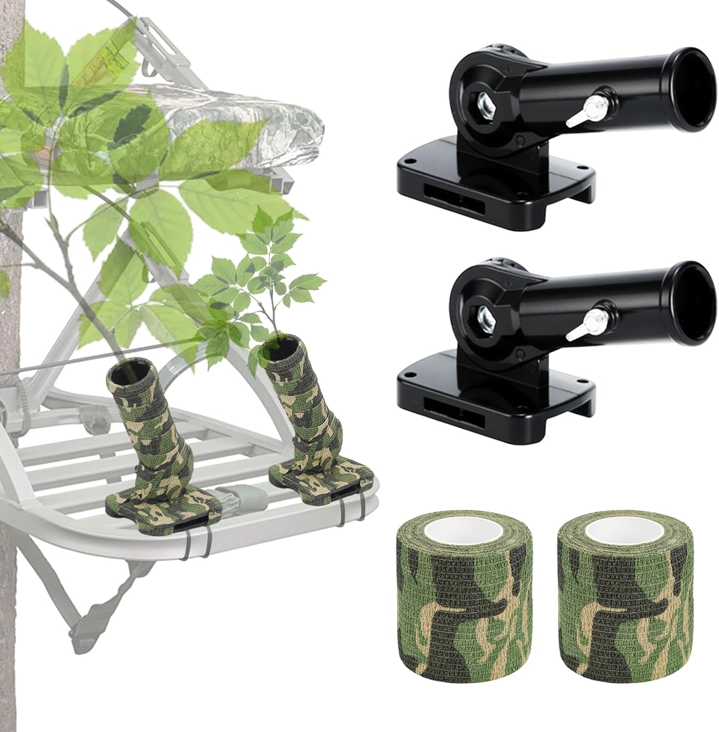 Metal Tree Stand Branch Holders with Adjustable Bracket and Strap, 180 Degree Angle Outdoor Hunting Tree Branch Rest