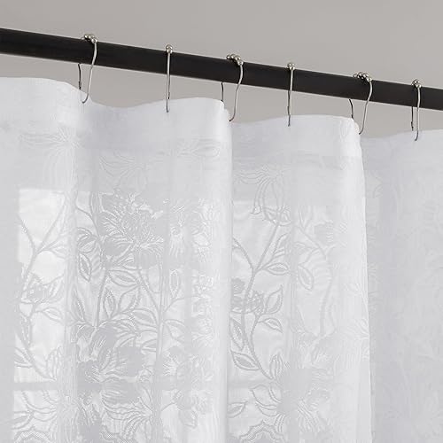 Miniatura 2 de FINECITY Cortina de ducha de encaje pequeño blanco, 1 panel, 36 pulgadas de ancho x 72 pulgadas de largo, cortina de encaje transparente con patrón