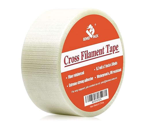Miniatura 8 de BOMEI PACK Cinta de flejado de filamento bidireccional transparente, 6.7 mil x 2 pulgadas x 30 yardas, cinta reforzada con fibra de vidrio
