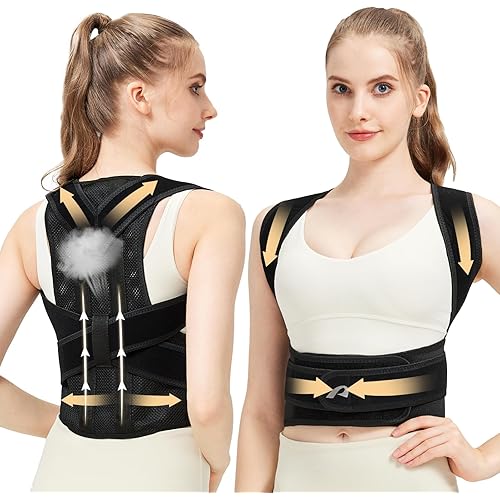 Posture Corrector for Women and Men, Full Back Brace Support Adjustable Lightweight Back Brace for Neck Shoulder & Upper Back Pain Relief, Improve Posture Correct Hunchback Slouching Kyphosis Back Pain M