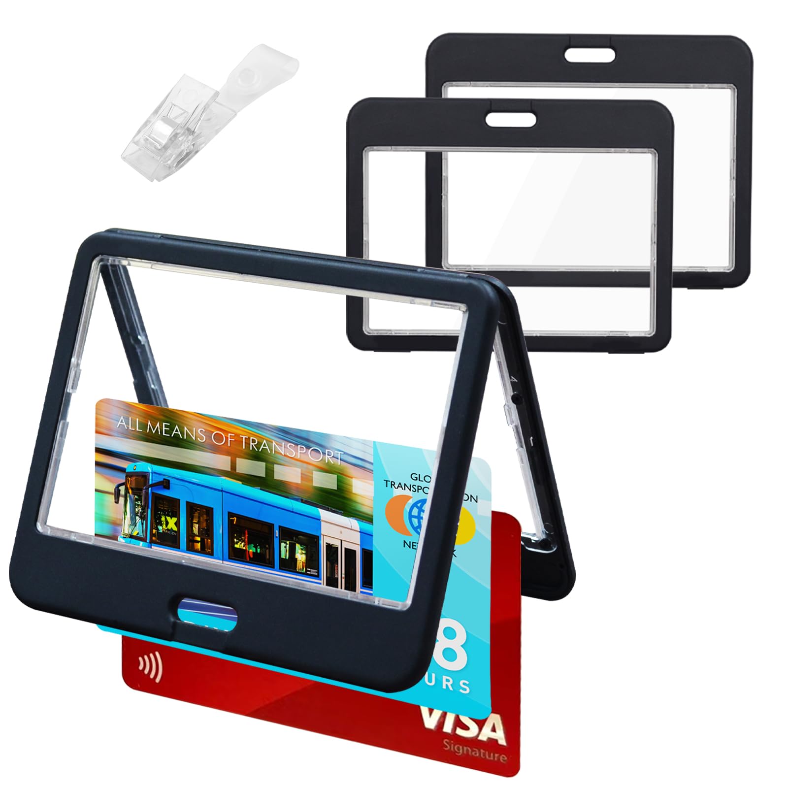 BOKOVNGEE 3pack Horizontal ID Badge Holder Double-Sided Transparent Name Tag Holder Waterproof Heavy Duty Id Card Holder for Office School ID Credit