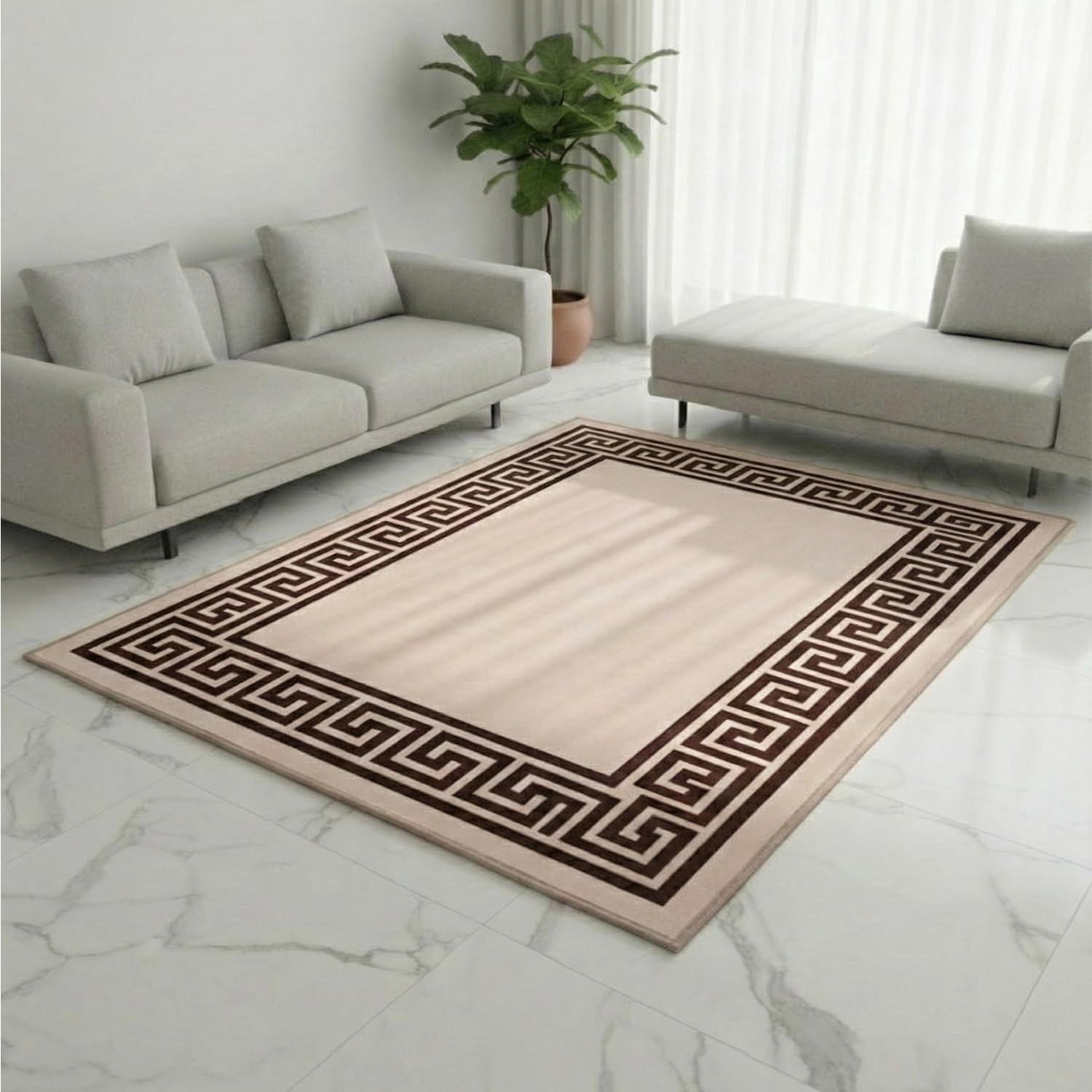 B&B Heavy Duty Area Rug-Door Mat Non Slip Backing Washable Indoor & Outdoor Doormats - Runner Rug Carpet Runner, Area Rugs, Indoor mat (Beige & Brown, 120 x 170 cm) — image 1