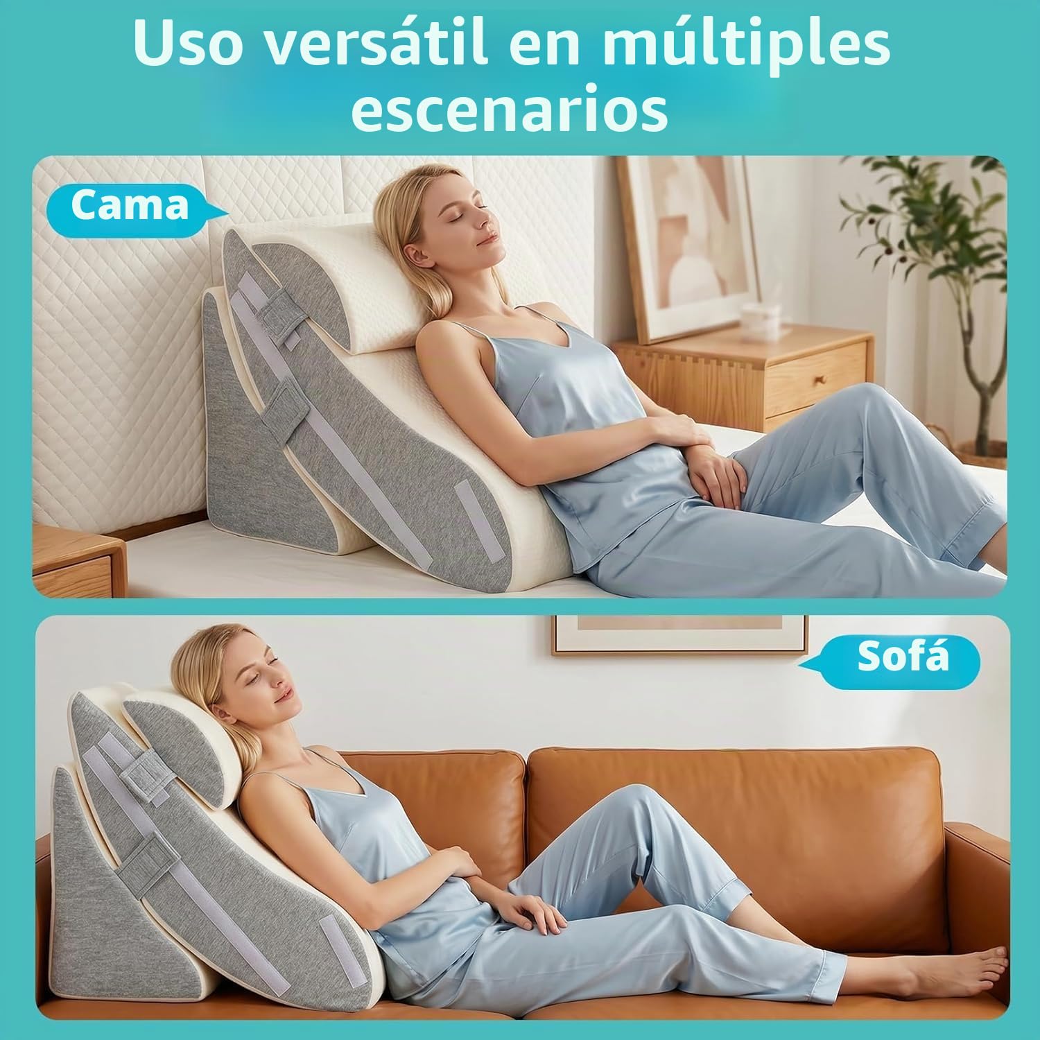 Juego de almohadas de cuña para cama, 3 piezas ajustables, espuma para recuperación postoperatoria, alivio del reflujo ácido y apoyo del dolor de espalda, cojín inclinado ergonómico para