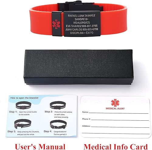 Miniatura 2 de Custom Sport Medical Alert Bracelet for Men Personalized SOS Safety Silicone Wristband Medic ID Bracelets for Runners