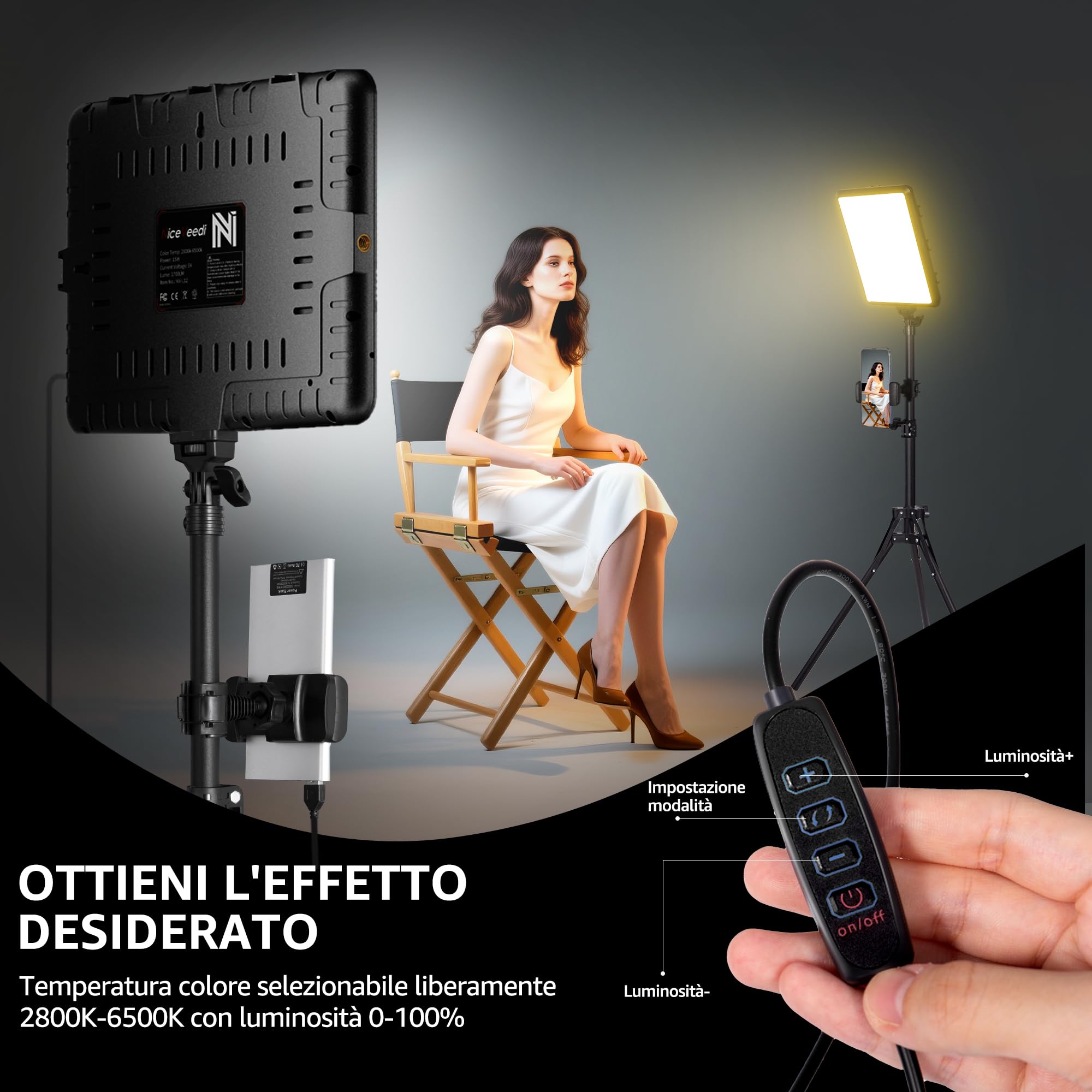 Kit di 2 Luci Video a LED, Luce da Studio Dimmerabile 2800-6500K Kit con Supporto per Treppiede e Supporto per Telefono, Luce Flusso da 185,4 cm per Fotografia Foto di Prodotti, Personaggi, Youtube