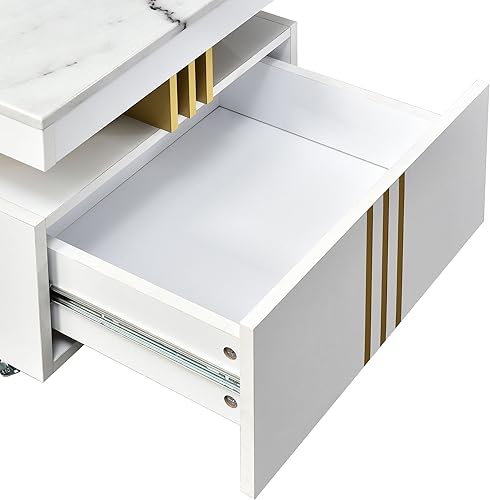 Miniatura 78 de LUMISOL Mesa de centro de mármol con almacenamiento, mesa de cóctel de madera moderna de 31.5 pulgadas con 2 cajones grandes, mesa central redonda