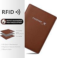 Vista 5 de Funda de cuero genuino para pasaporte, funda para pasaporte para hombres, funda para pasaporte con bloqueo RFID con ranura para tarjeta