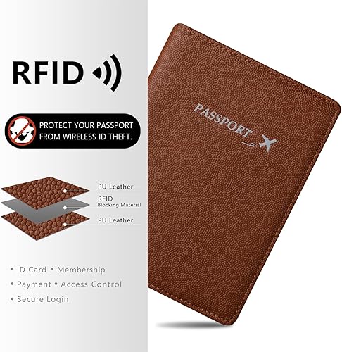 Miniatura 5 de Funda de cuero genuino para pasaporte, funda para pasaporte para hombres, funda para pasaporte con bloqueo RFID con ranura para tarjeta de