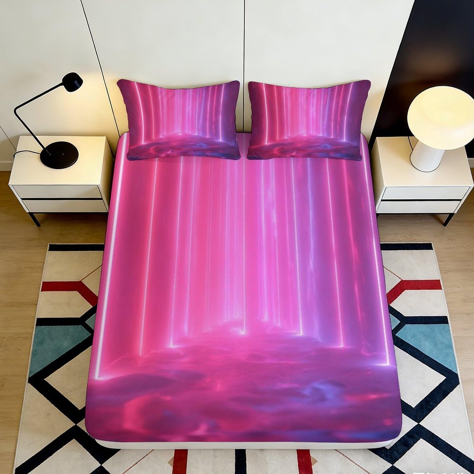 3D Printed Aurora Fitted Sheet Microfiber Deep Pocket Non-Slip Bedroom Bedding Aurora Mattress Fitted Cover Washable 140x200x25cm
