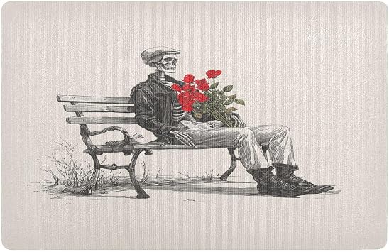 Skeleton Rose Bench Beige Door Mat Non-Slip Entry Rug Indoor Front Door Mats Small Welcome Mats Doormat Floor Mat for Low Profile Entryway Home Decor Easy Clean 32x20 Inch