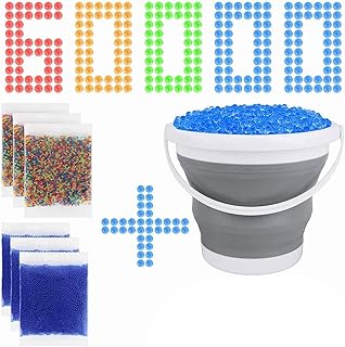 Water Balls Beads Refill Ammo(7-8 mm--10,000 Per Pack),Gel Splater Ball Blaster Bullets ,with Collapsible Ammo Bucket , Non-Toxic and Eco Friendly Water Ball Beads, Compatible with Gel Blaster