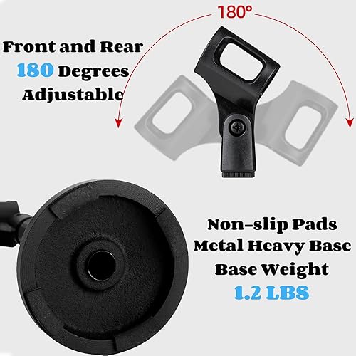 Miniatura 5 de YOUEON 2 piezas de soporte de micrófono de escritorio, soporte de micrófono de mesa ajustable con clip de micrófono y adaptador de tornillo macho de