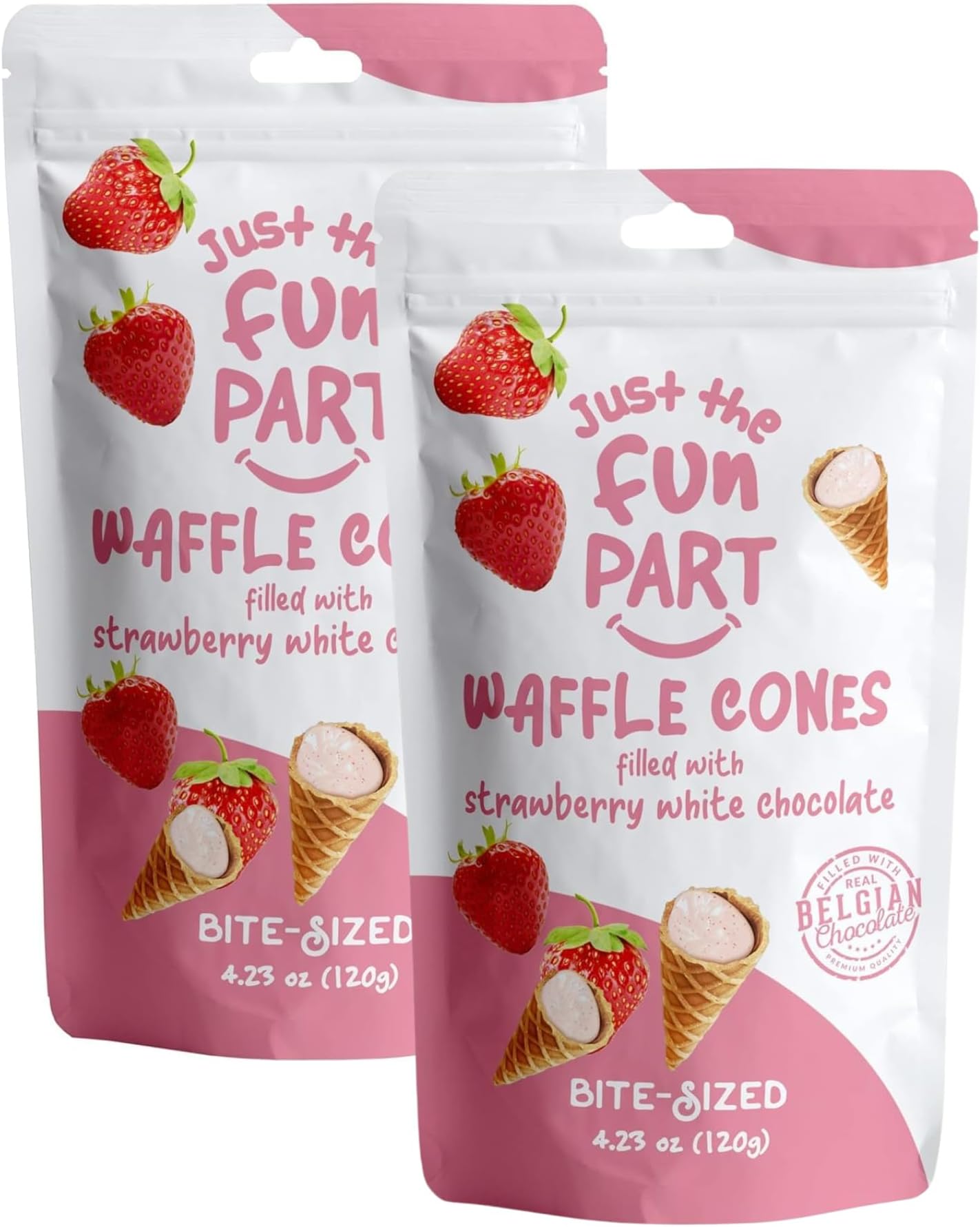 Just The Fun Part Waffle Cones Filled with Strawberry White Chocolate