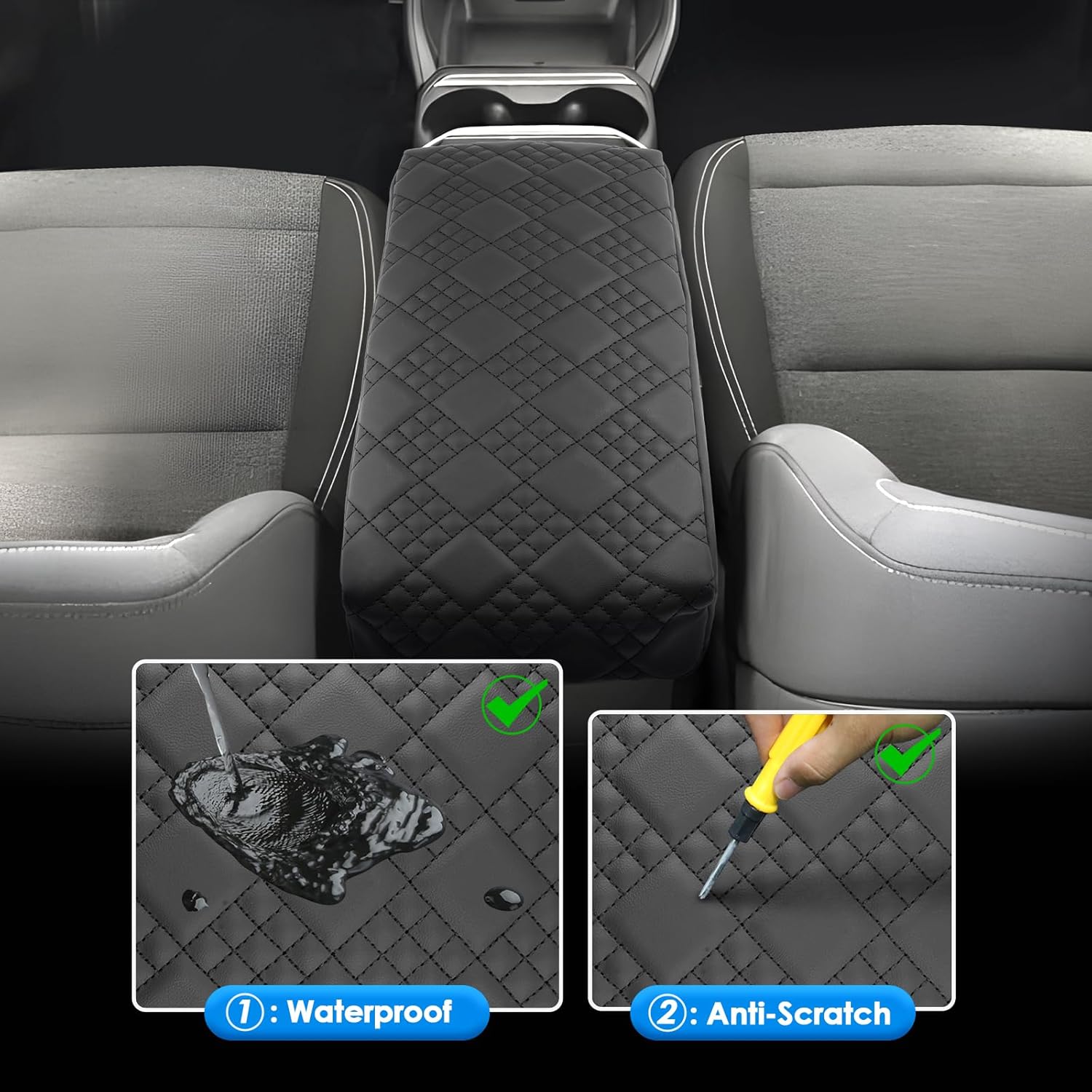2025 2026 Terrain Accessories Center Console Cover for GMC Terrain (Elevation/Denali/AT4), Cushion &Comfy Leather 2025 Terrain Console Armrest Cover 2026 Terrain Accessories (Black-Padded)