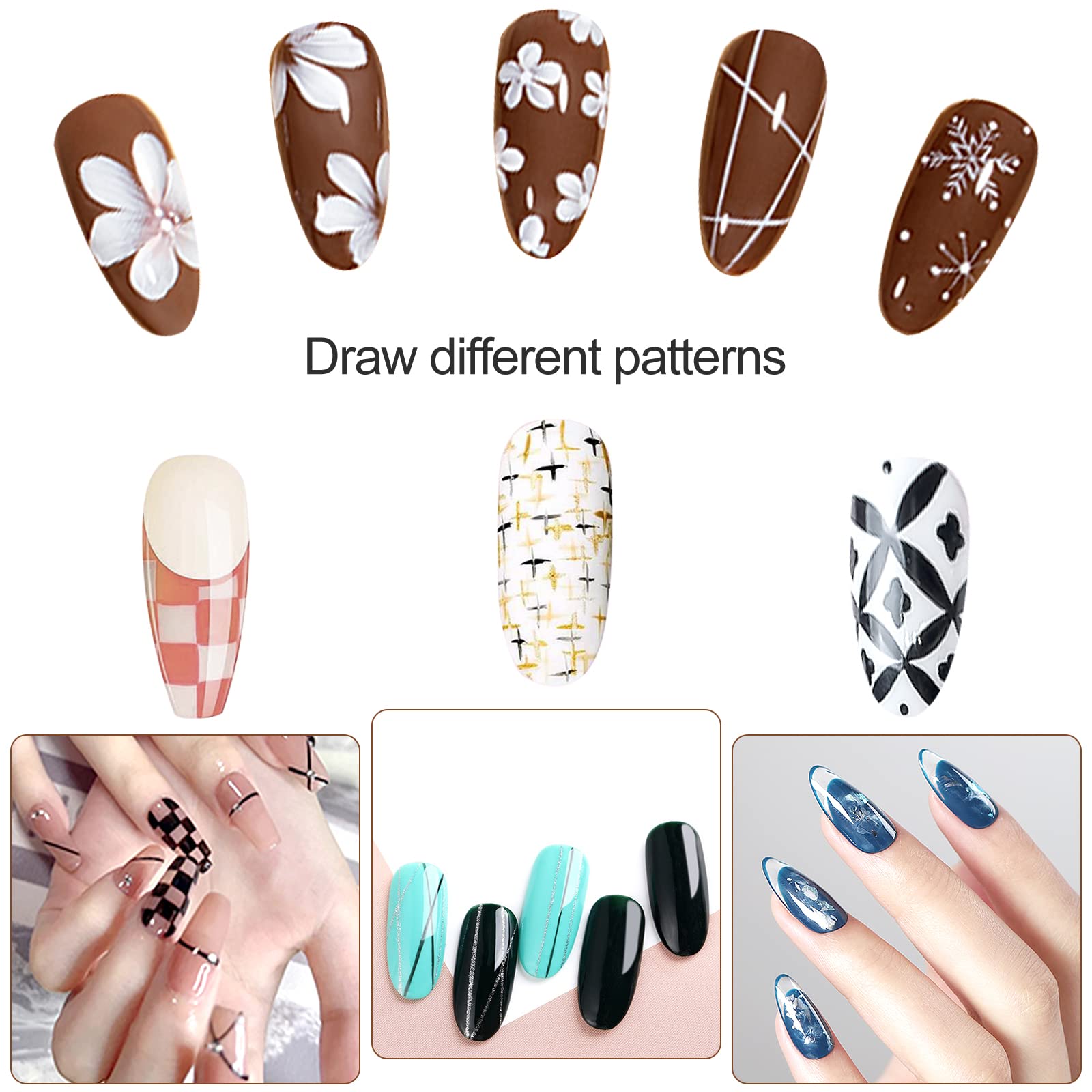 Sularpek Pincel Fino para Uñas, 5 Piezas Pinceles Uñas Gel Profesionales, Pinceles de Uñas de Detalle, Pinceles Nail Art para Casa Bricolaje de Uñas, Pintar y Decoración de Uñas (Blanco)