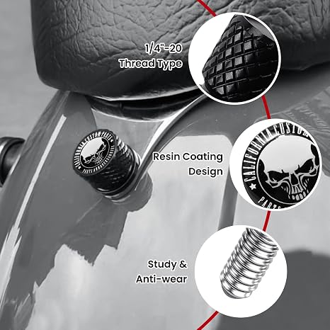 Stainless Knurled Fender Seat Bolt Screw 1/4-20 Thread Compatible with Harley Sportster Touring Softail Dyna CVO Electra Glide Street Glide 1996-2026 - Skeleton Skull - Black