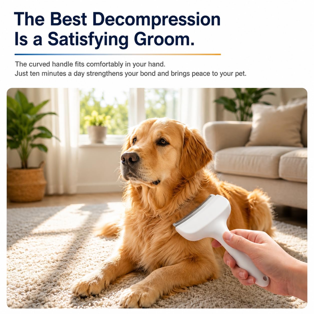 Dog Shedding Comb for Long Hair Dogs, Undercoat Rake Deshedding Tool, Pet Grooming Brush for Removing Loose Hair, Stainless Steel Dog Hair Remover Comb for Thick Double Coats, Cats & Pets