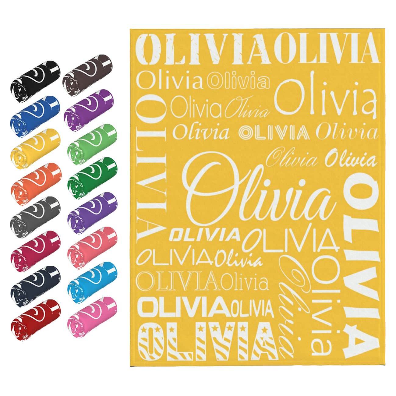 Gypsophila Personalized Name Blankets Custom Baby Blanket with Name Blankets Customized Baby Blankets for Girls Boys Birthday Blanket (Yellow,50
