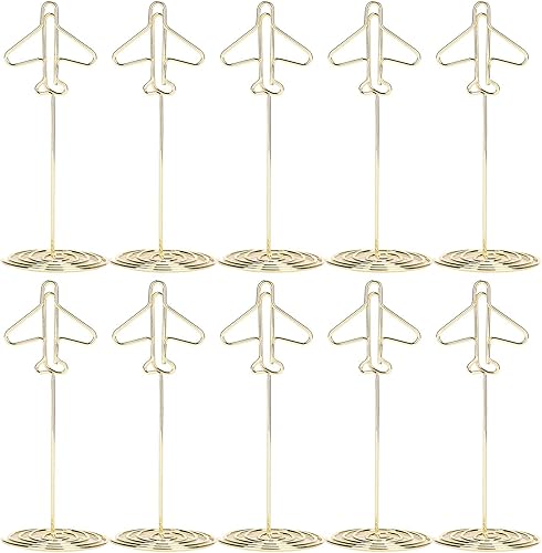 Miniatura 7 de Oumefar Soporte para tarjetas de visita de metal de escritorio con clip de mensaje, soporte para tarjetas de visita de metal, soporte dorado con