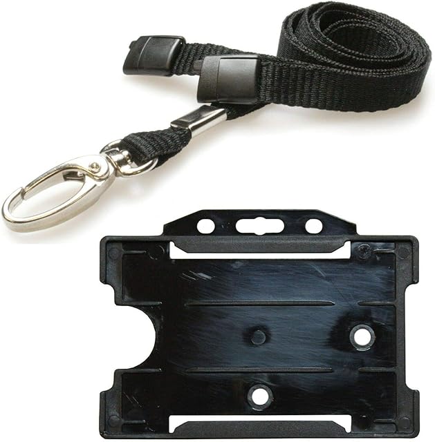 PCL Media Ltd | ID Black Lanyard Neck Strap with Metal Clip and Breakaway Safety Clip & ID Card Holder, Black Lanyard for Neck with Card Holder