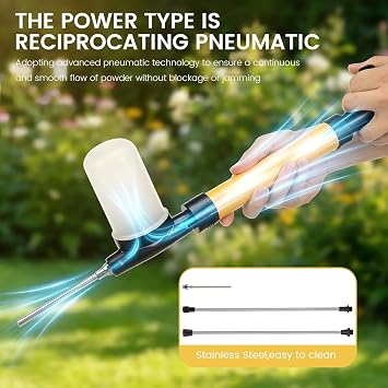 Diatomaceous Earth Powder Sprayer with 50-Inch Extendable Stainless Steel Wand, Pneumatic Push-Pull Duster Applicator for Pest Control & Garden, 120ml Adjustable Output Dispenser(yellow)