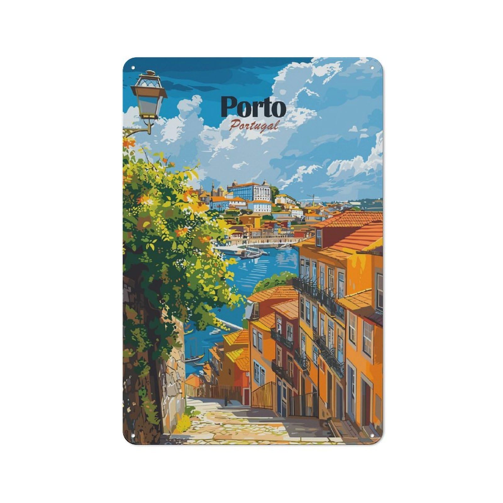 Junmoney Style-3 Vintage Porto, Portugal Travel Metal Plaque 30X20cm, Diner Style Decor For Bakery, Diner, Cafe Or Family Room