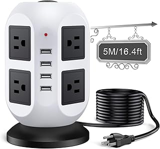 Power Strip Tower Extension Cord 16.4FT Surge Protector Power Strip with USB, Power Strip Surge Protector with 8 AC Outlet...