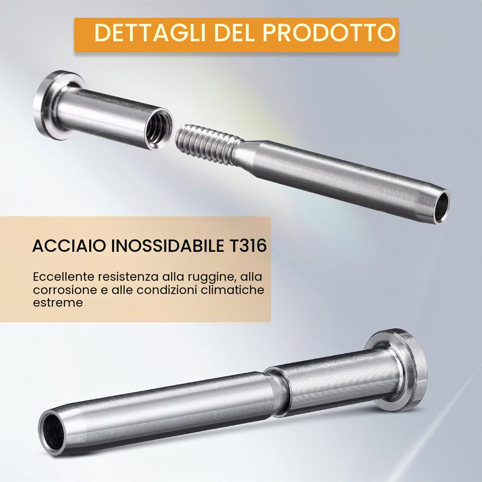 Blulu Kit di 80 cavi invisibili, in acciaio inox T316, ricevitore invisibile da 3/16" e estremità a vite prigioniera, tenditore da 0,3 cm per pali in legno/metallo, hardware per ringhiere