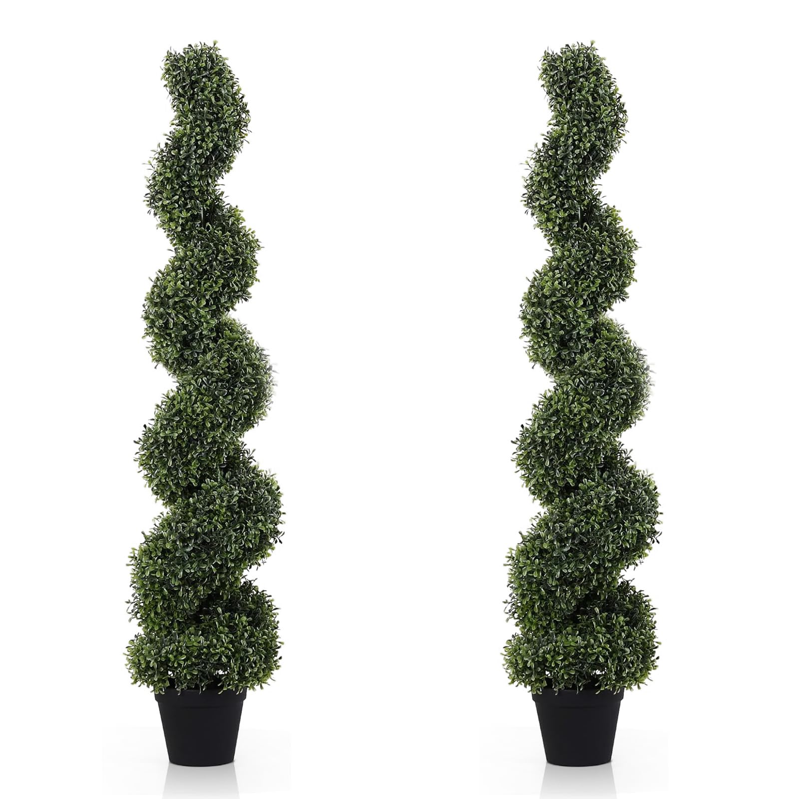 4FT Artificial Boxwood Spiral Topiary Trees, 4ft Tall (2 Pieces) Faux Plant Outdoor, All-Year Green Fake Plant with Replaceable Leaves for Decorative/Indoor/Porch/Garden