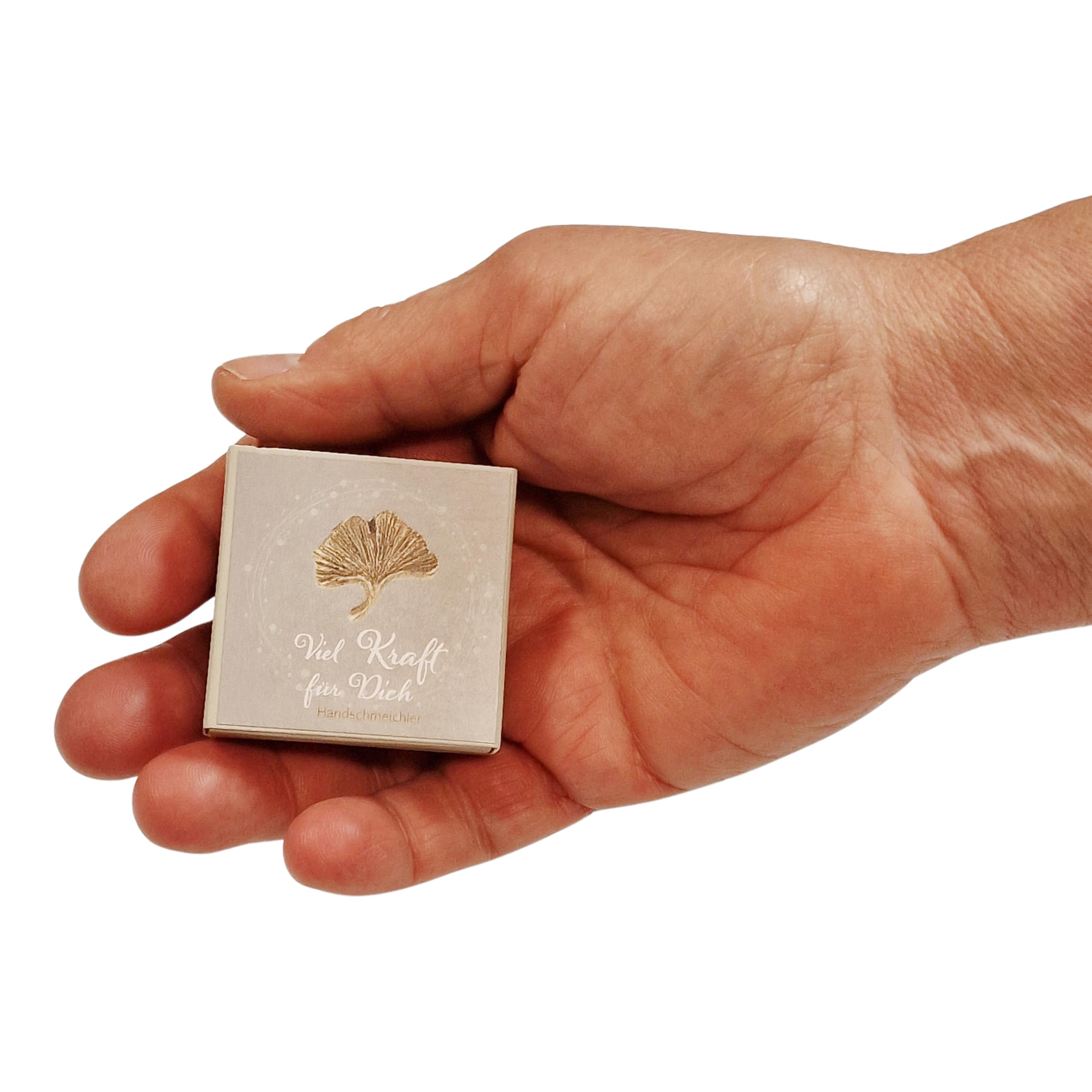 Herzmensch Kleiner Gingko Glücksbringer 4 x 4,5 cm aus massiver Bronze goldfarben mit dem Spruch - Viel Kraft für Dich - zur Genesung, Trost und Trauer