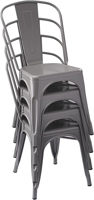 Amazon Basics Metal Dining Chairs  Set of 4, Dark Grey
