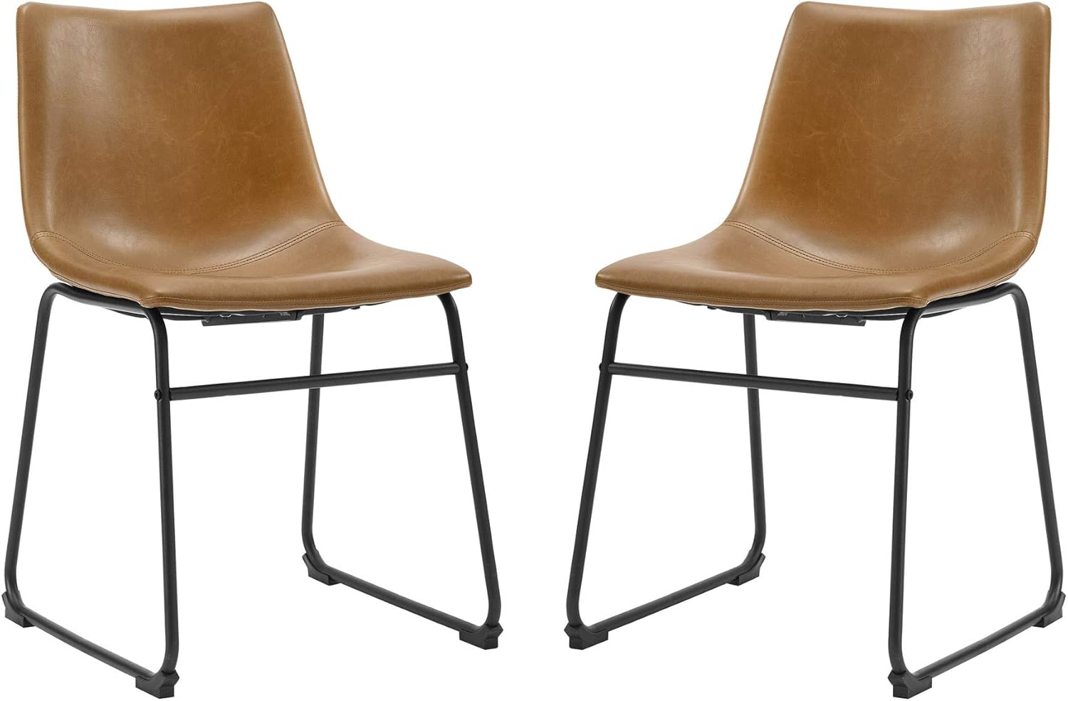 Walker Edison Douglas Urban Industrial Faux Leather Armless Dining Chairs, Set of 2, Whiskey Brown Whiskey Brown Dining Chair