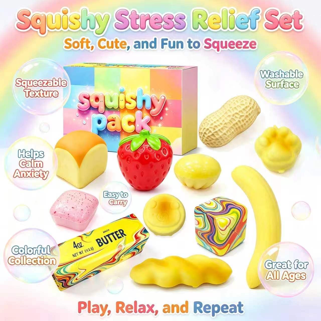 Butter Squishy Toys 12Pack Variety, Slow Rising Bread Food Squishies image 5