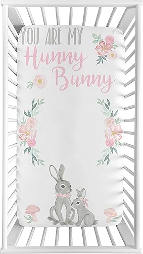 Miniatura 2 de Sweet Jojo Designs Woodland Bunny Floral Girl - Sábana bajera ajustable para cuna para bebé o niño, cuarto de bebé, foto op, rosa rubor y gris,