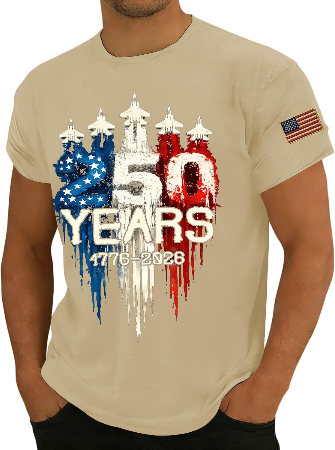 RTRDE Men's Shirts Short Sleeve USA Anniversary Flag Printed American We The People 250 Patriotic Shirts, S-4XL