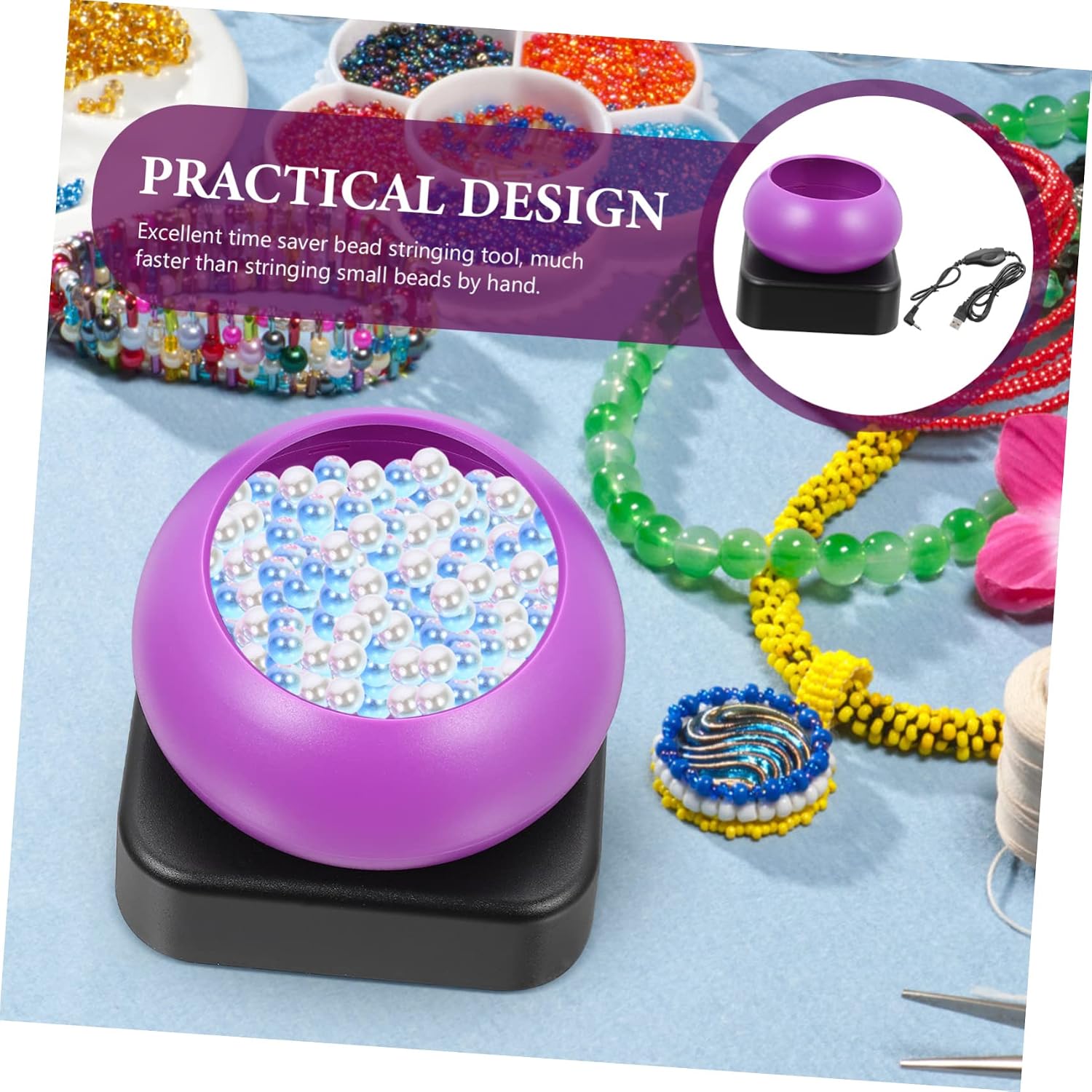 SEWOART Beads Threading Tool Electric Bead Spinner DIY Beading Machine USB Cable for Jewelry Crafts Making