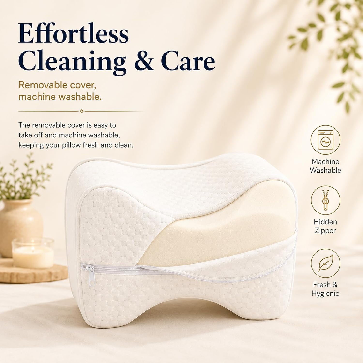 Cooling Knee Pillow for Side Sleepers, Ergonomic Memory Foam Knee Cushion, High-Density Leg Support Pillow for Hip, Back & Knee Pressure Relief, Spine Alignment Side Sleeping Pillow