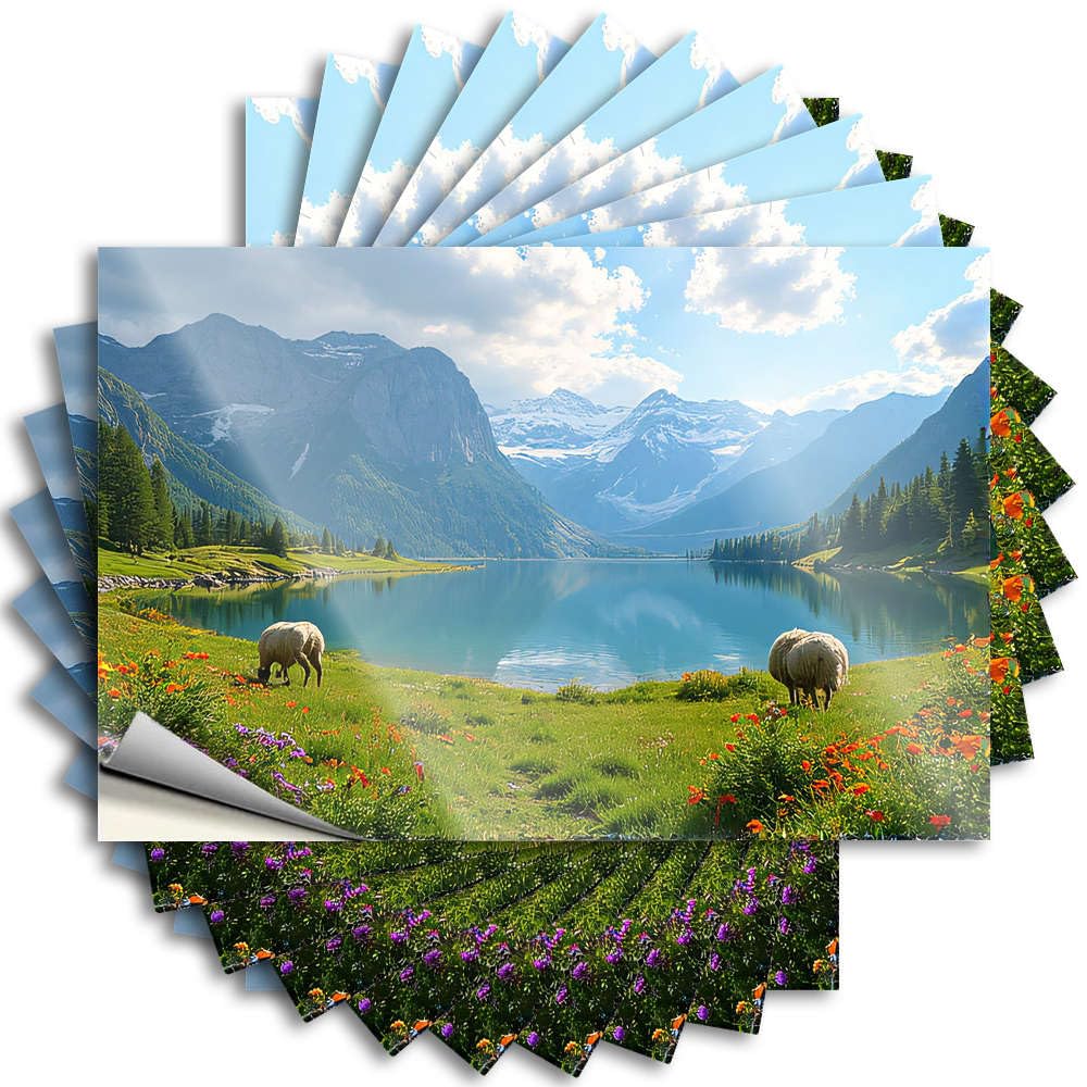 Tiki Bar Decorations Math Saying - Sheep Grazing By A Serene Lake Surrounded By Mountains Helmet Waterproof Vinyl Sticker(8X12CM)