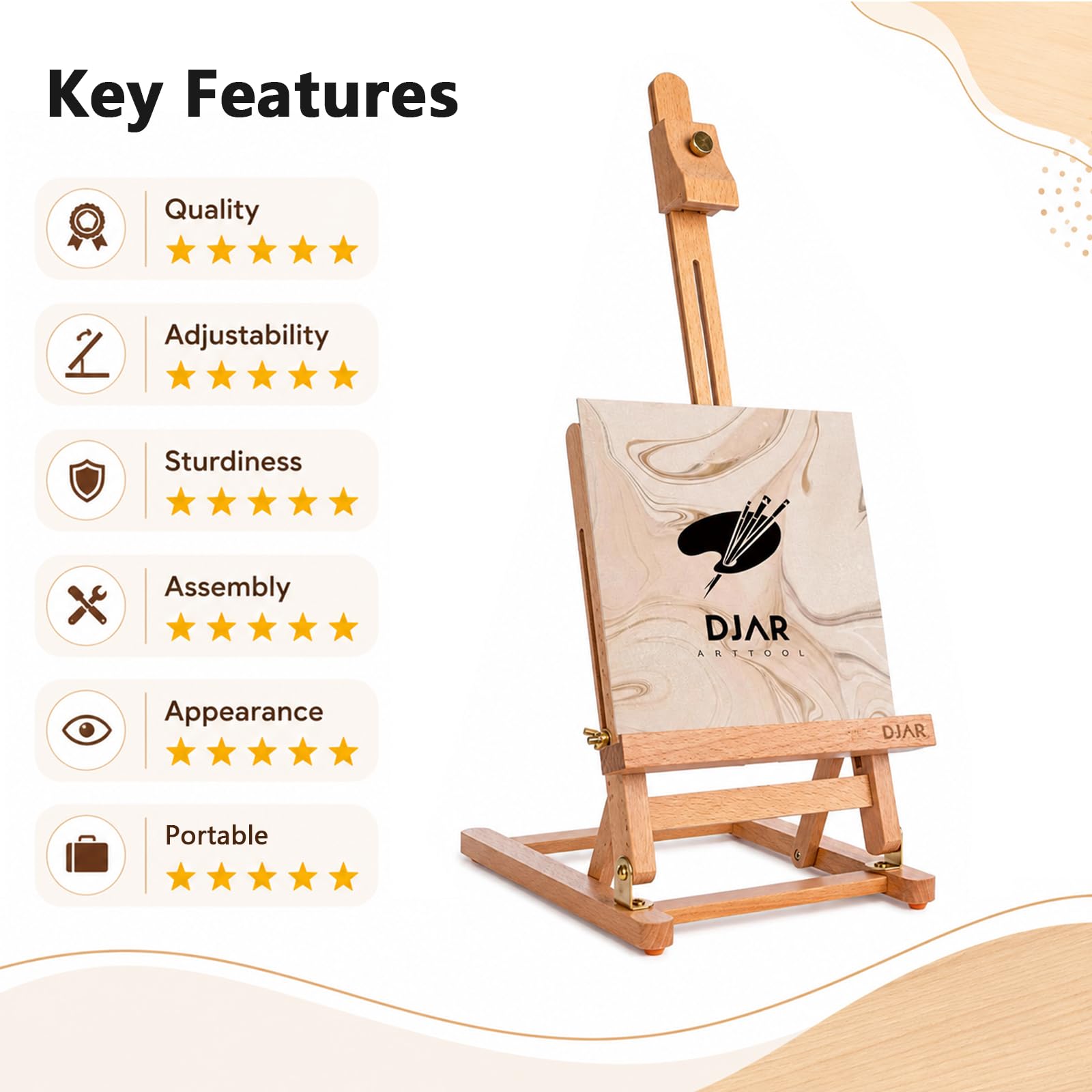 25" Mini H-Frame Caballete de Arte, Ajustable de madera de haya caballete de sobremesa de madera para la pintura, la pintura portátil de visualización de dibujo de pie para adultos, natural