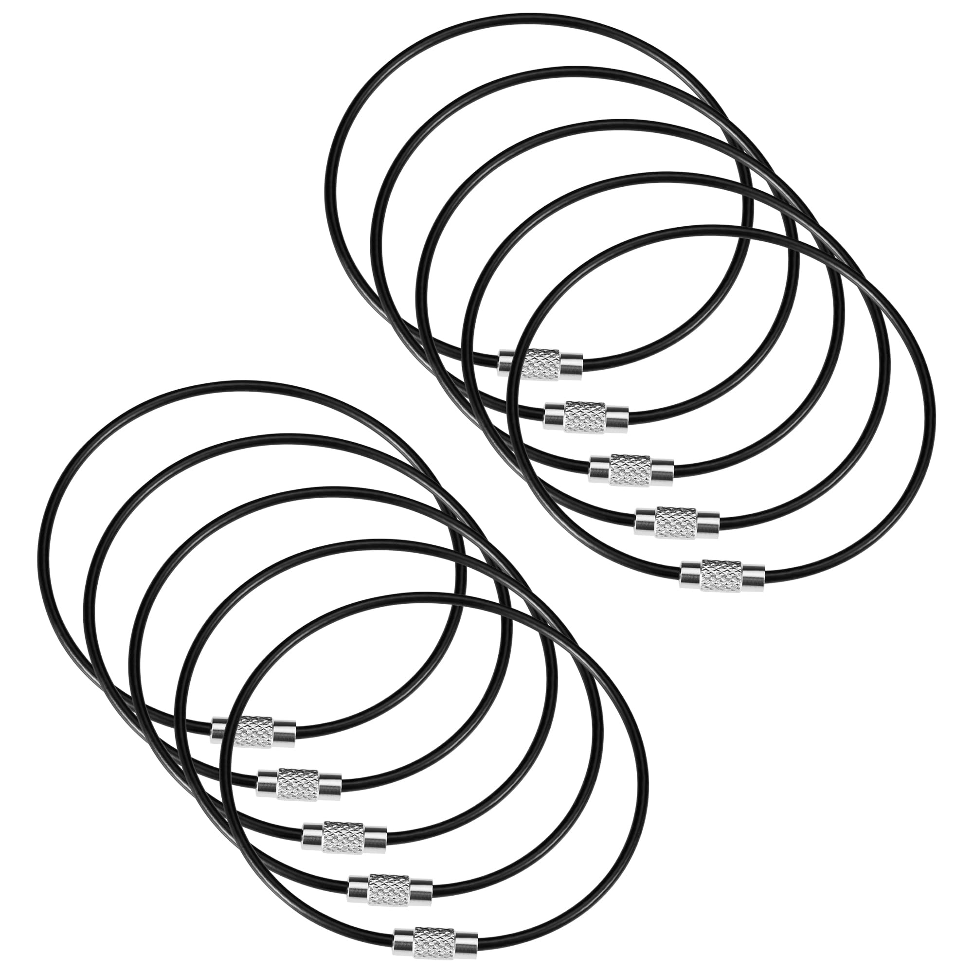 20 Pieces Black Stainless Steel Key Ring, Luggage Tag Lanyard with a Length of 25cm, Plant Tag Lanyard, Screw Lock Wire Ring,Nylon Coated Screw Lock Key Chain