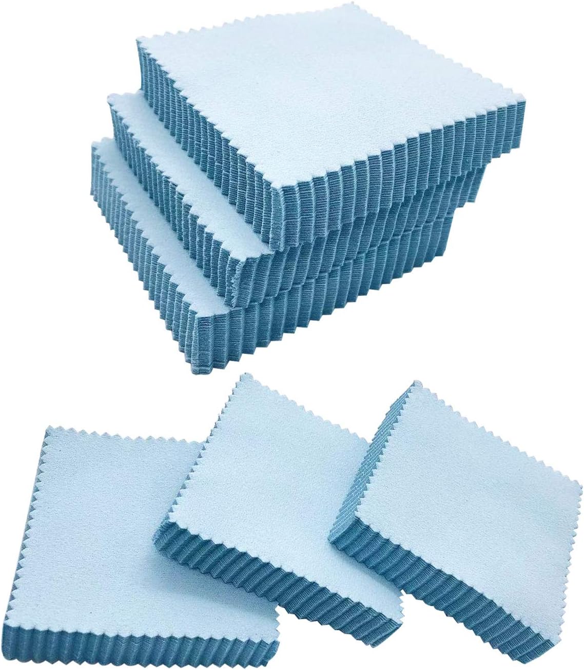 LuckkymeJewelry Cleaning Cloth, Luckkyme 100 Pieces Polishing Cloth for Sterling Silver Gold Platinum Watches Glasses and More, Blue
